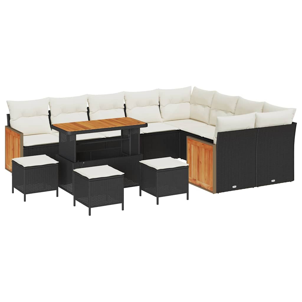 Garten-Sofa-Set 13 pcs Schwarz und Creme 110 x 55 x 71 cm